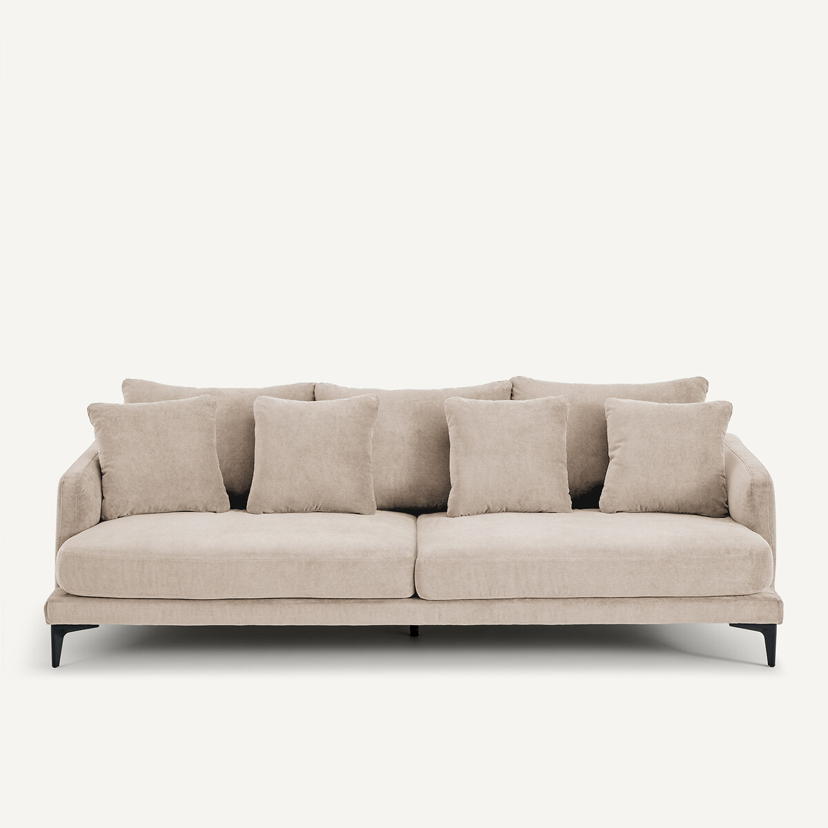 EMMANUEL GALLINA X AM.PM 3- of 4-zitsbank in stone-kleurig fluweel, MODERNISTE, ontwerp van Emmanuel Gallina