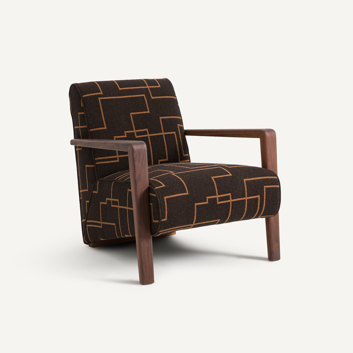 Fauteuil noyer massif, laine et polyester, Sanami