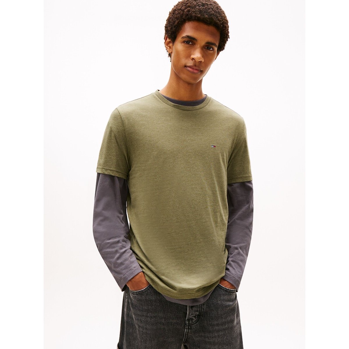 Tommy Jeans Slim Fit Jaspe T-Shirt With Crew Neck Men's Dark Green Large
