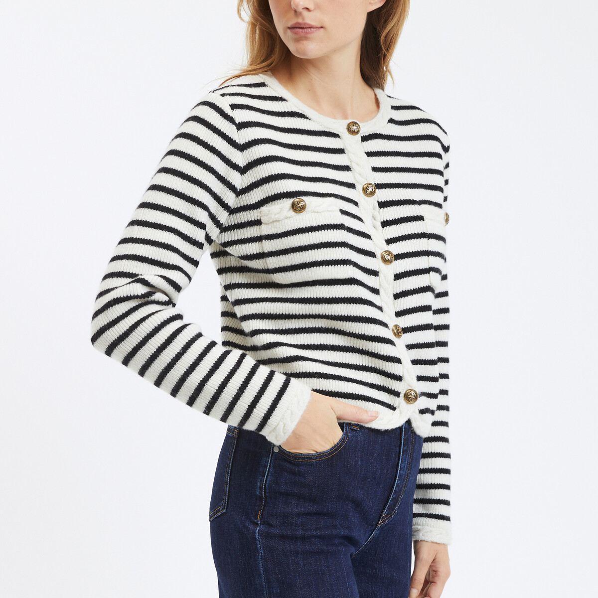 Gabriel Striped Buttoned Cardigan In Wool Mix
