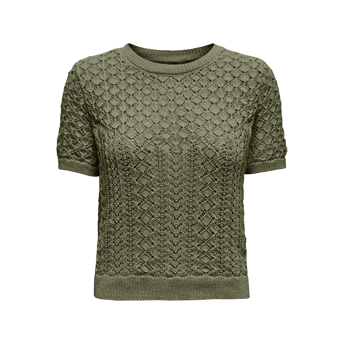Only Women's Khaki Green Crew Neck Jumper With Short Sleeves Extra Small