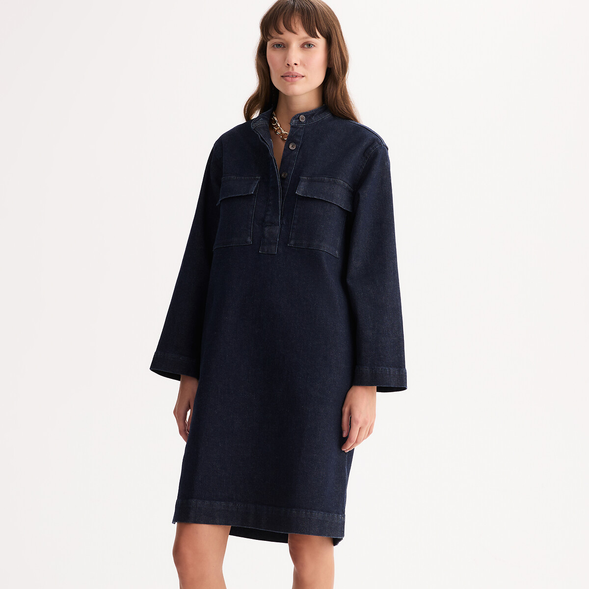 Anne Weyburn Denim Mid-Length Dress With Long Sleeves Women's Untreated Blue Extra Large