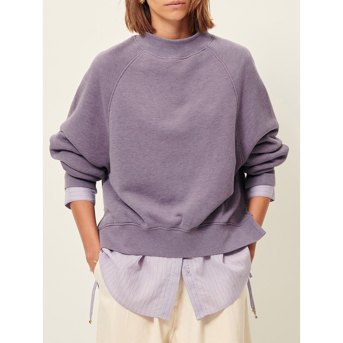 Sessun Oliveira Loose Fit Side Slit High Neck Sweatshirt Women's Light Purple Extra Small