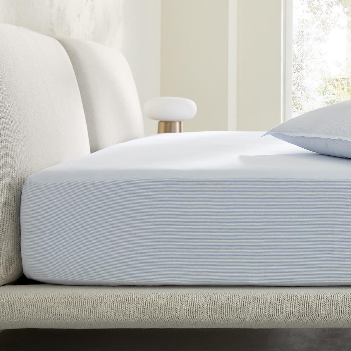 Am.pm Sabbal Washed Percale Fitted Sheet With 30Cm Flap Unisex Blue Striped Superking (180X200cm)