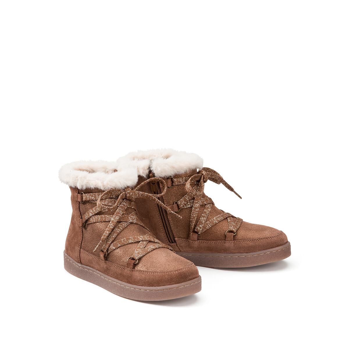 La Redoute Collections Leather Ankle Boots With Faux Fur Lining Camel Size 30 (11.5) Kids