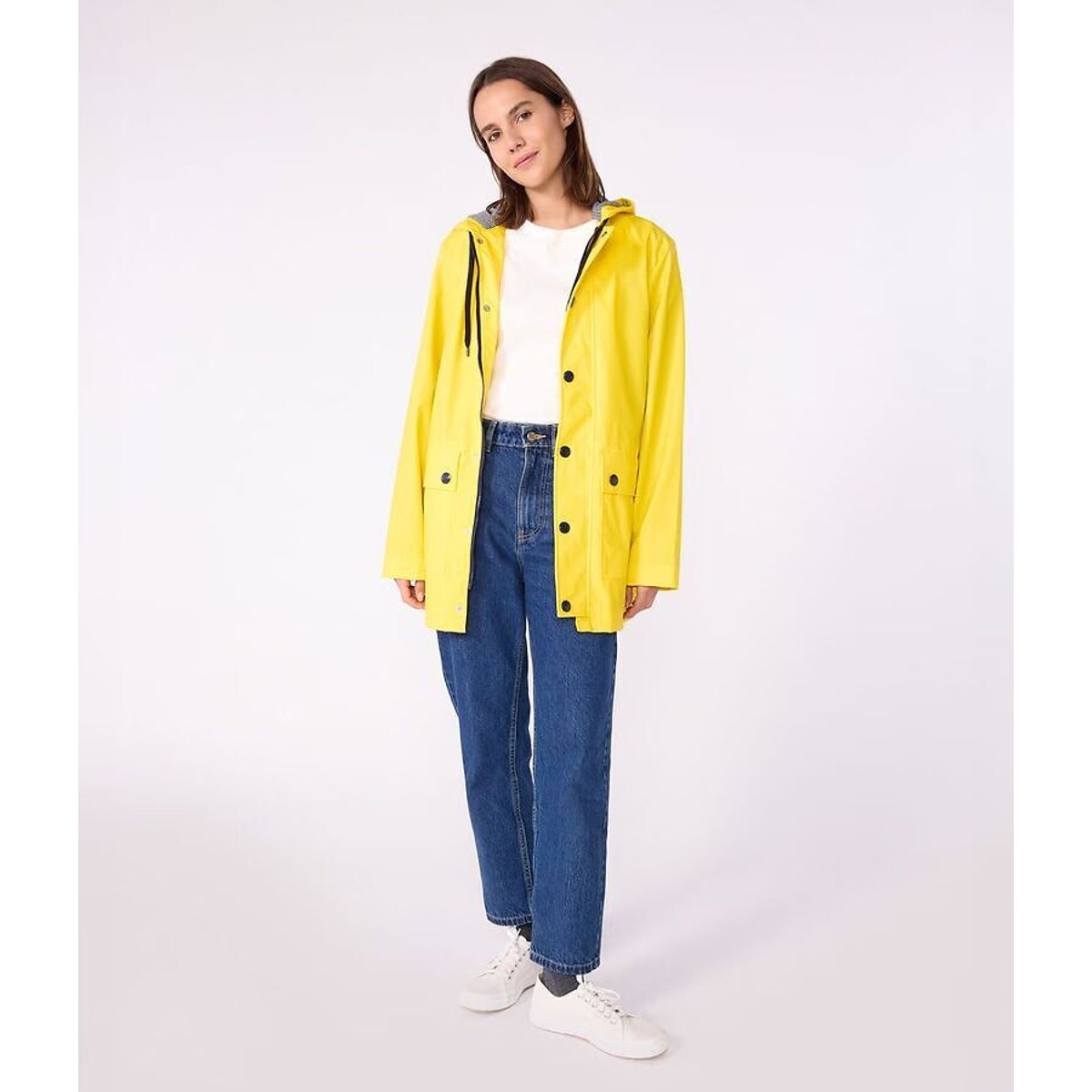 Petit Bateau Mid-Length Waxed Jacket With Hood And Zip Fastening Women's Yellow Medium