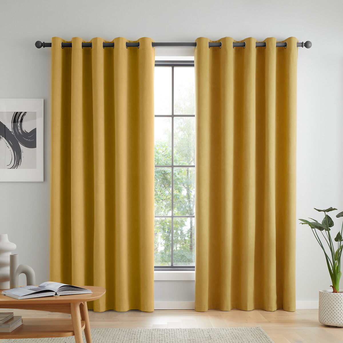 Catherine Lansfield Yellow Wilson Plain Blackout Thermal Curtains Size W229 X D229cm