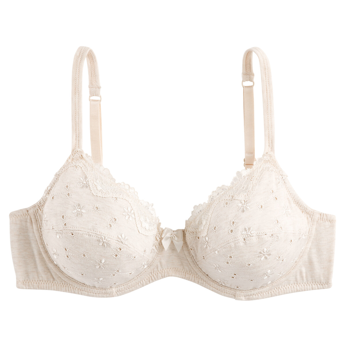 La Redoute Collections Galya Full Cup Bra In Embroidered Cotton Women's Beige Marl 40E