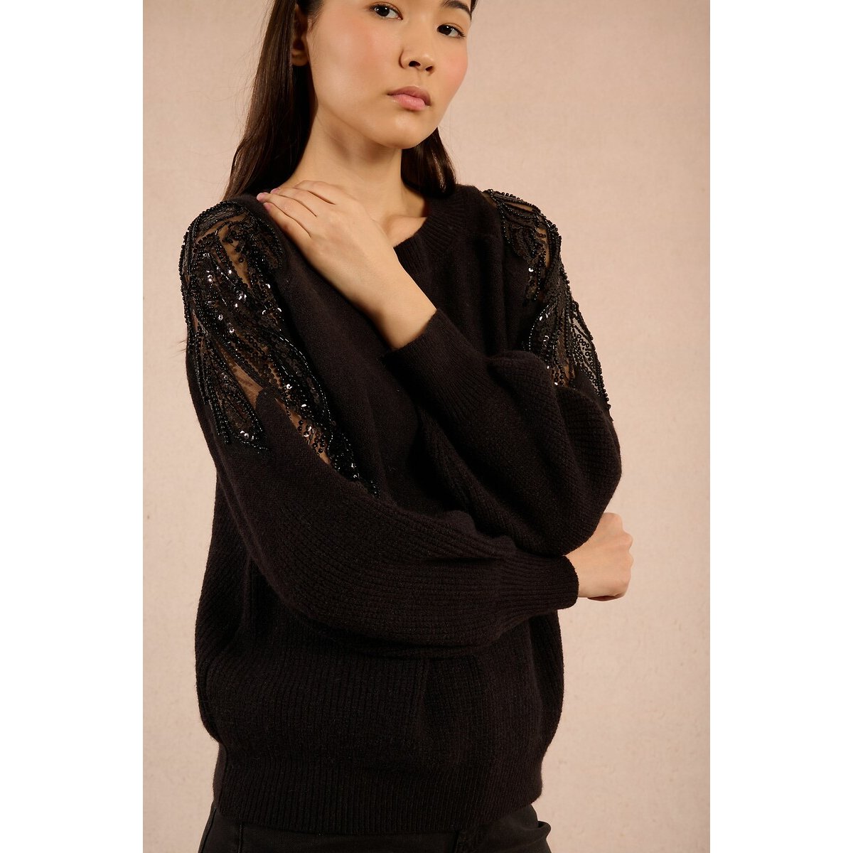Molly Bracken Knitted Jumper With Openwork Shoulders Women's Black Medium
