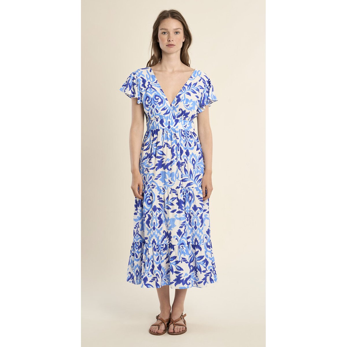 Molly Bracken Printed Maxi Dress With Short Sleeves Women's Blue Print Extra Large