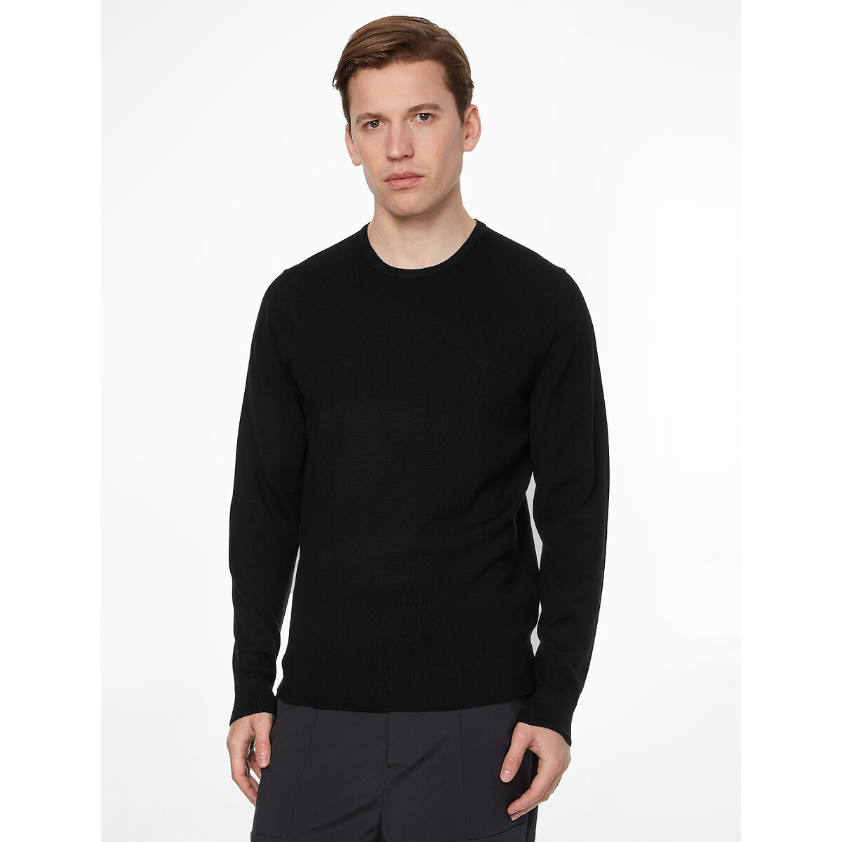 Calvin Klein Men's Black Wool Crew Neck Jumper Large