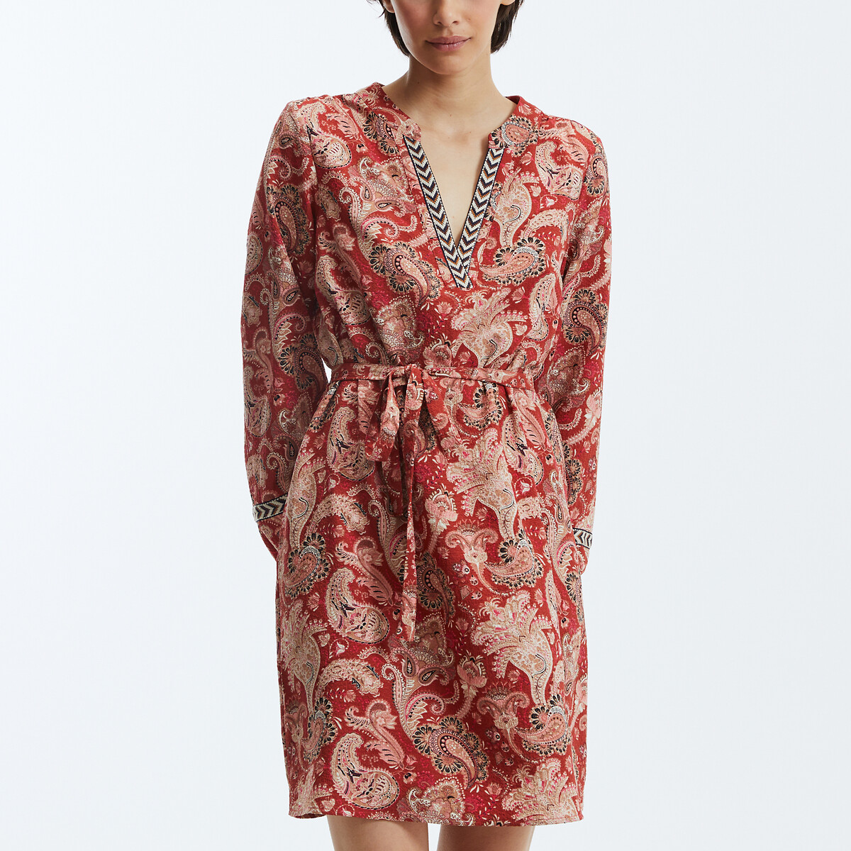 Vero Moda Women's Red Print Printed V-Neck Mini Dress Medium