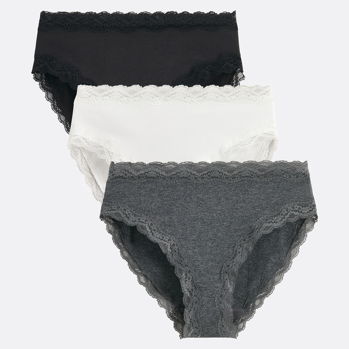 LA REDOUTE COLLECTIONS Set van 3 slips in katoen en kant