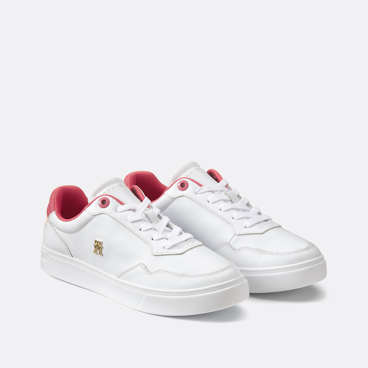 Tommy Hilfiger Women's White/Orange Elevated Court Leather Trainers Size 40 (6.5)