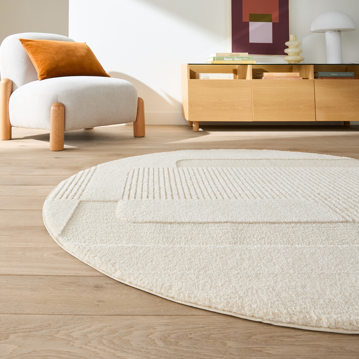 LA REDOUTE INTERIEURS Rond vloerkleed, geometrisch reli&euml;fpatroon, LODGO