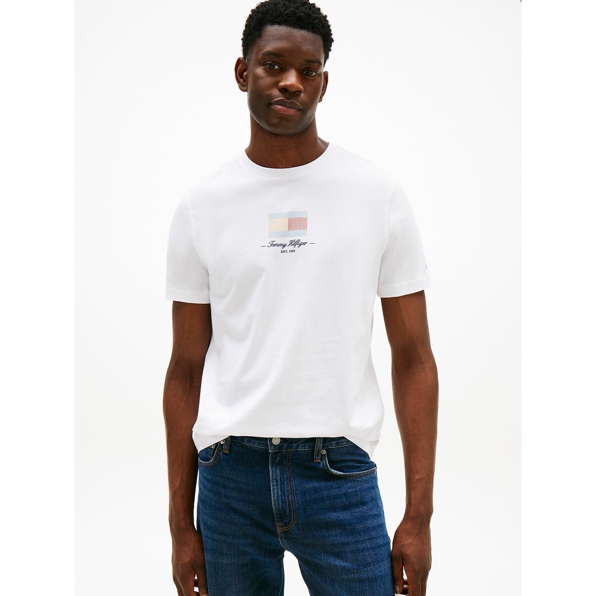 Tommy Hilfiger Short Sleeve T-Shirt With Flag Logo Men's White Small