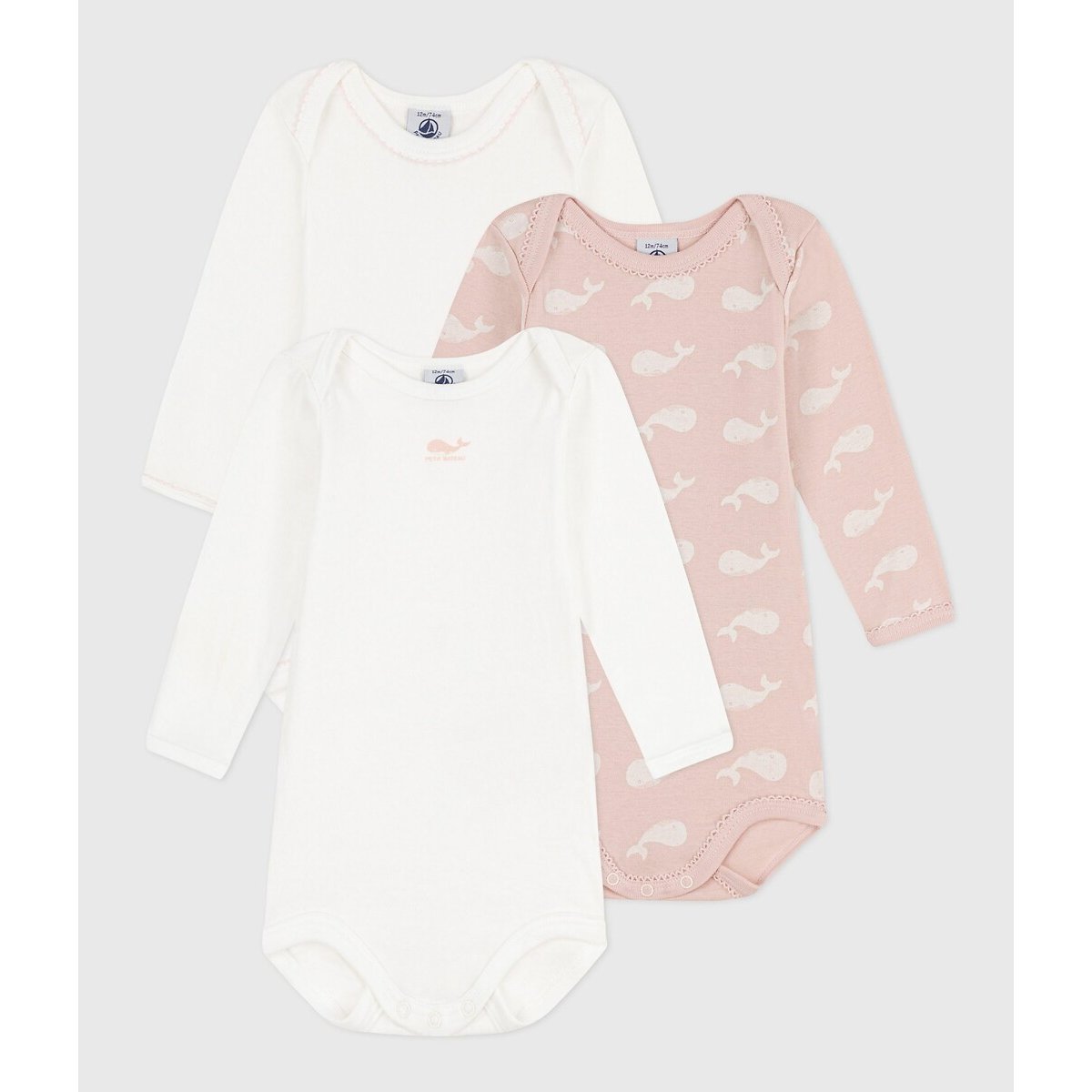 PETIT BATEAU Set van 3 rompers met lange mouwen