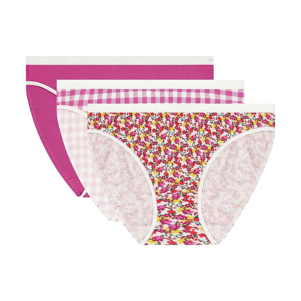 Dim Pack Of 3 Les Pockets Knickers In Stretch Cotton Women's Gingham Garden 16/18