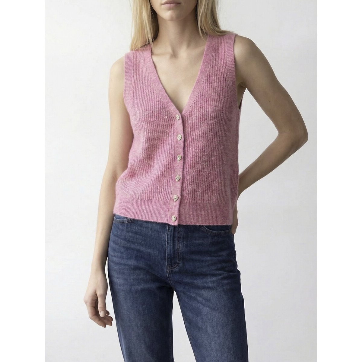 Vila Sleeveless V-Neck Cardigan Women's Pink Small