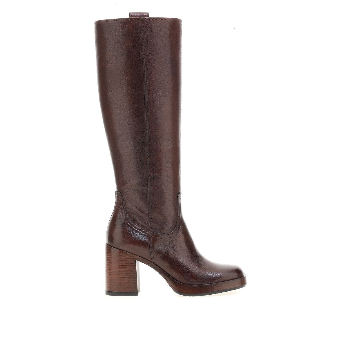 Mjus Square Toe Heeled Leather Calf Boots Women's Chocolate Size 39