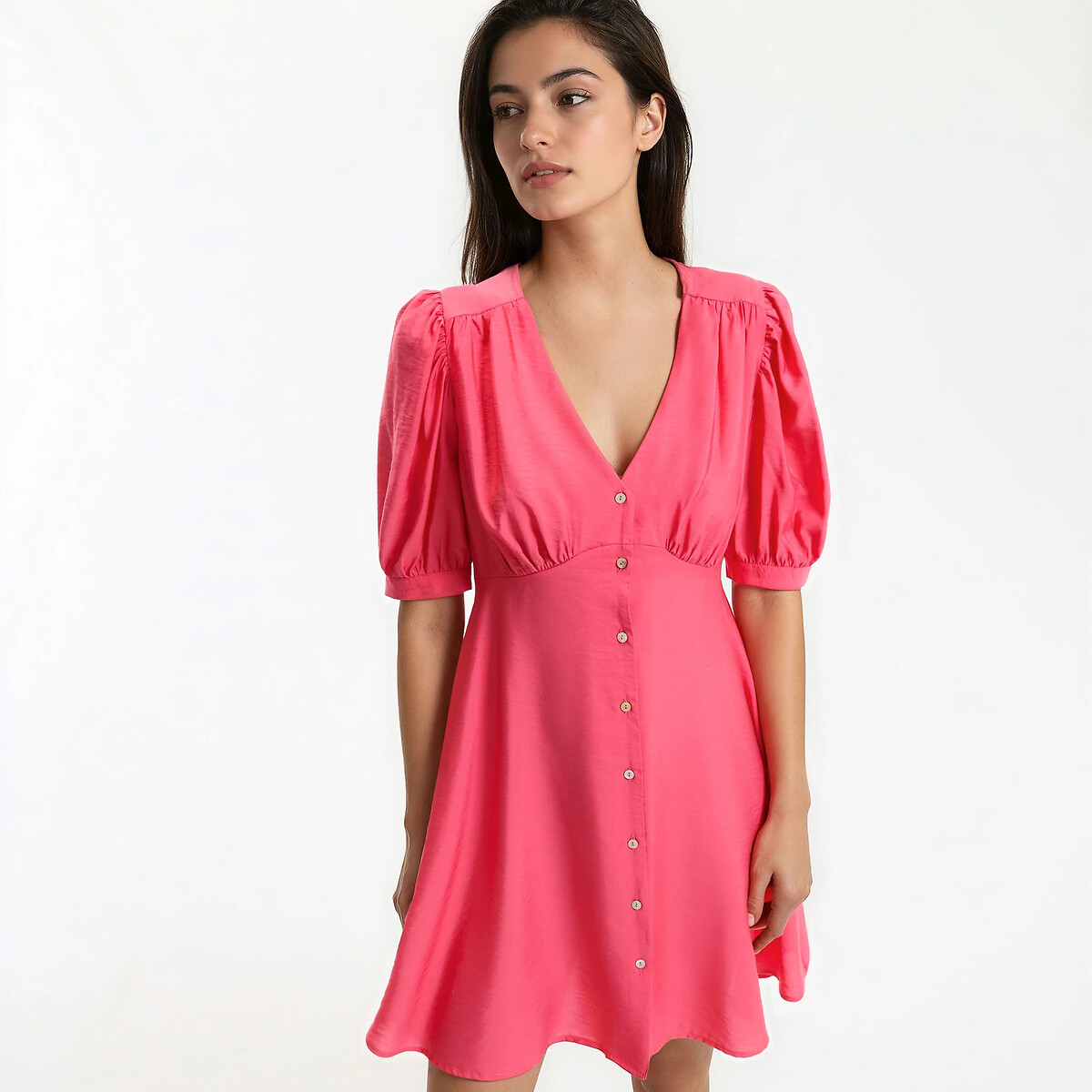 Robe évasée, courte, manches courtes