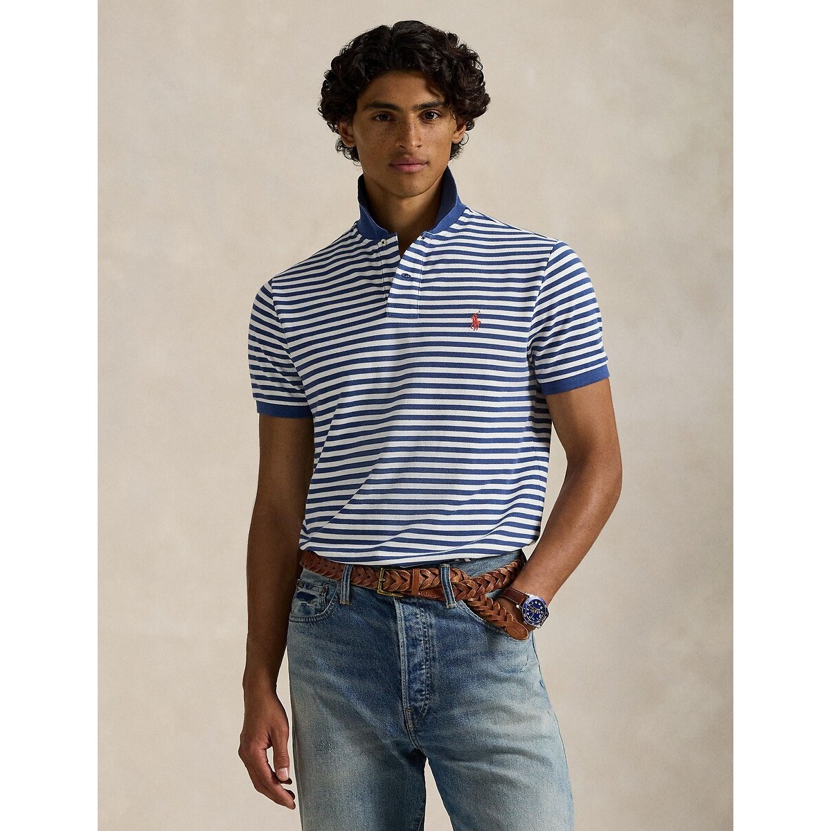 Polo Ralph Lauren Fitted Striped Polo Shirt Men's Blue/White Extra Large