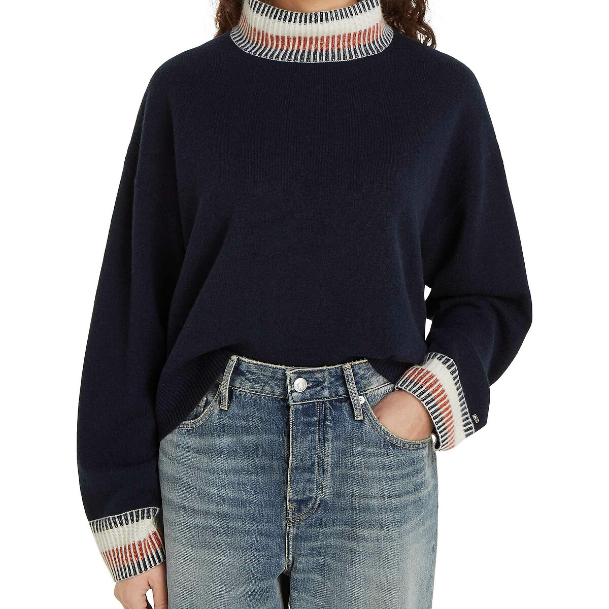 Tommy Hilfiger Women's Navy Blue Wool/Cashmere Turtleneck Jumper Extra Large