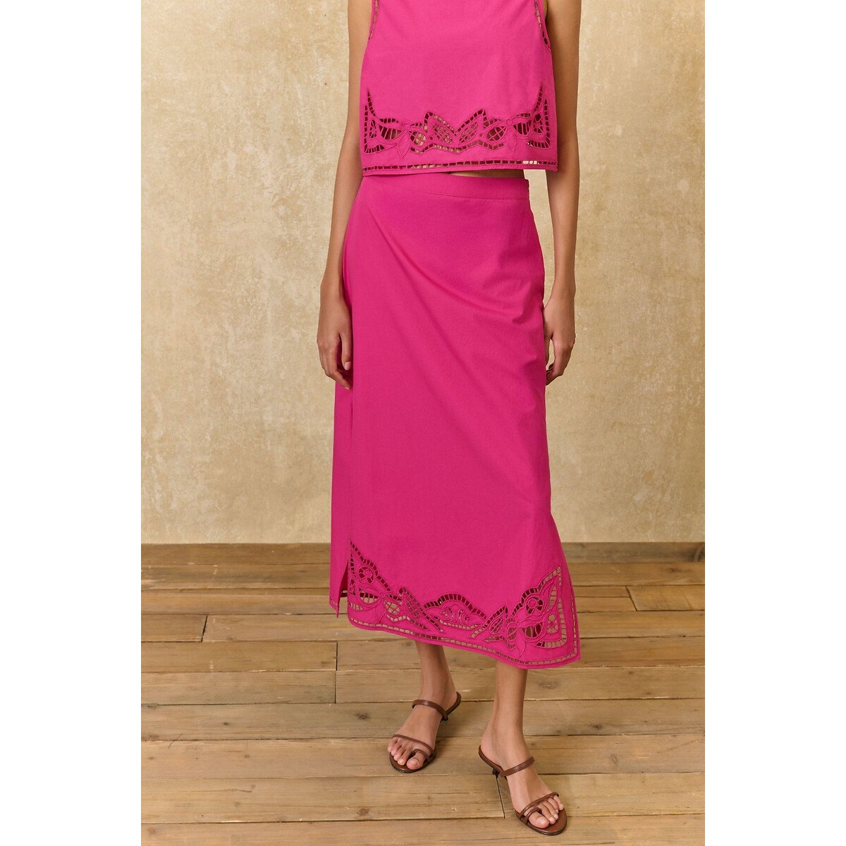 Louise Misha Amarante Embroidered Straight Midi Skirt Women's Fuchsia Size 12