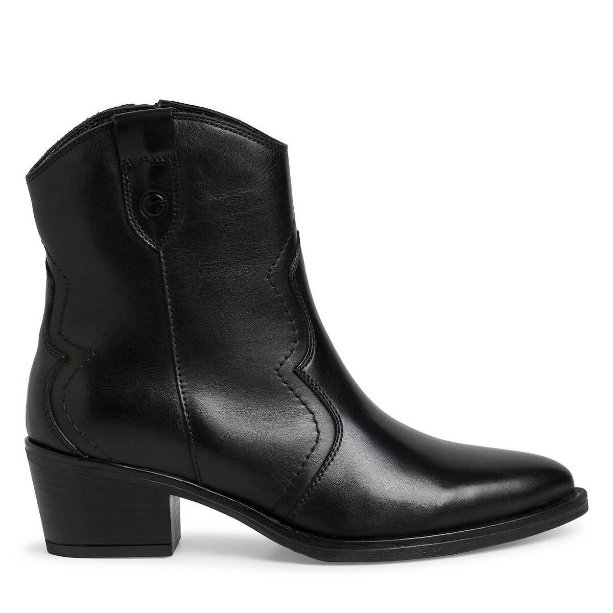 Tamaris Leather Cowboy Ankle Boots Women's Black Size 37 (4)