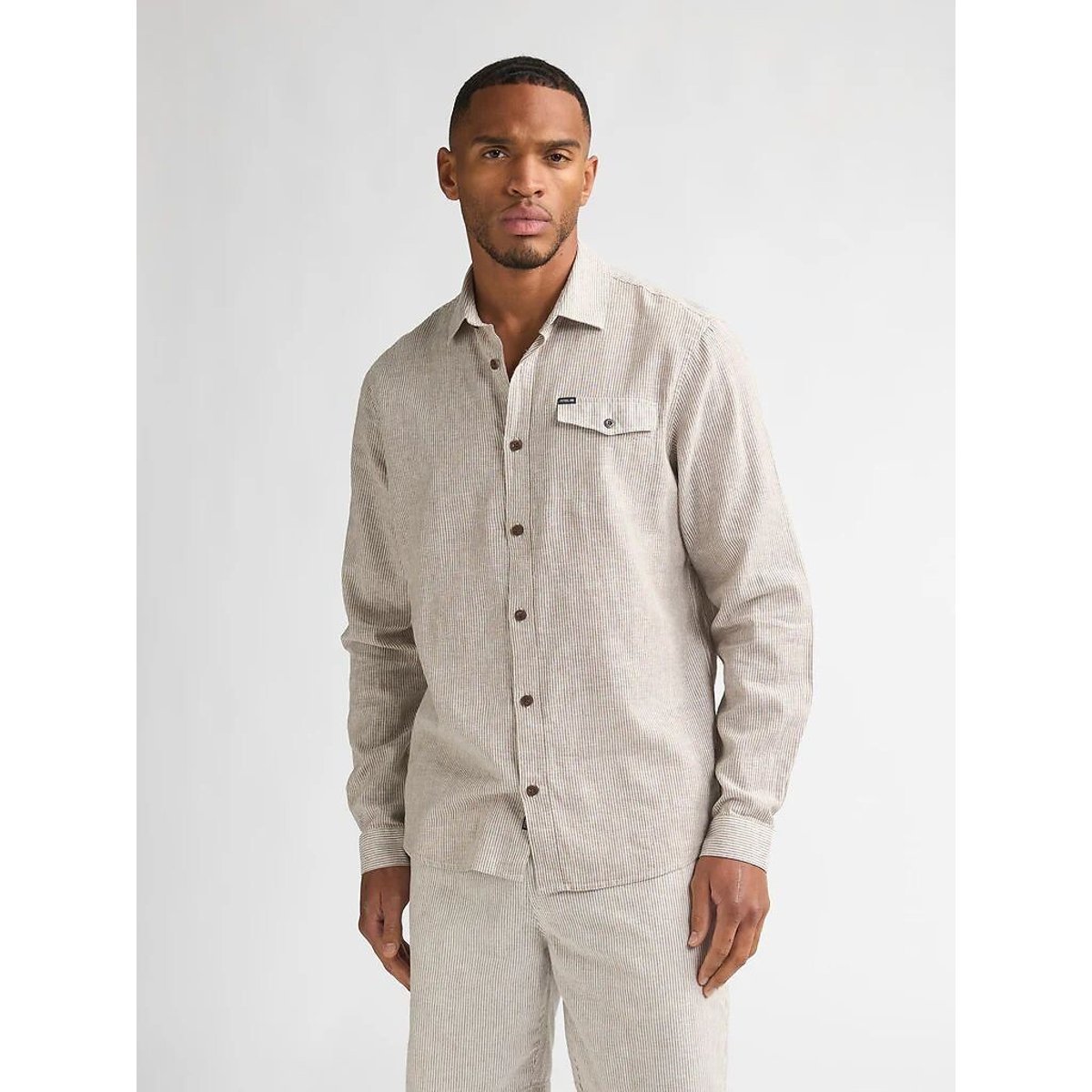 Petrol Industries Linen Blend Shirt Men's Striped Beige Extra Large
