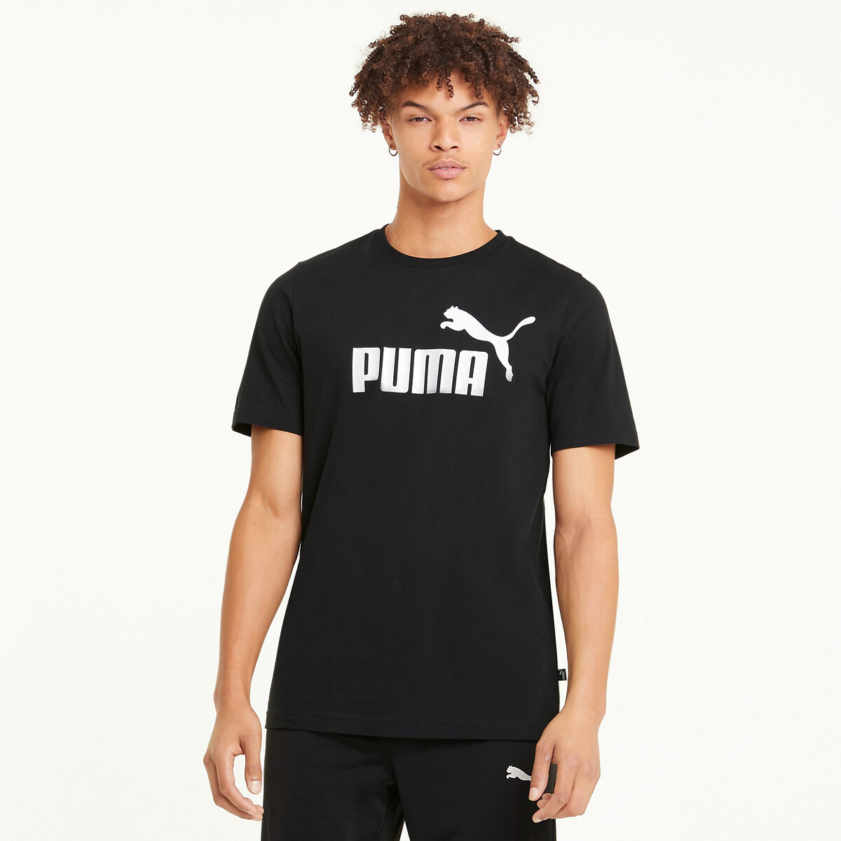 Puma Essential Cotton T-Shirt With Logo Print And Short Sleeves Men's Black Medium