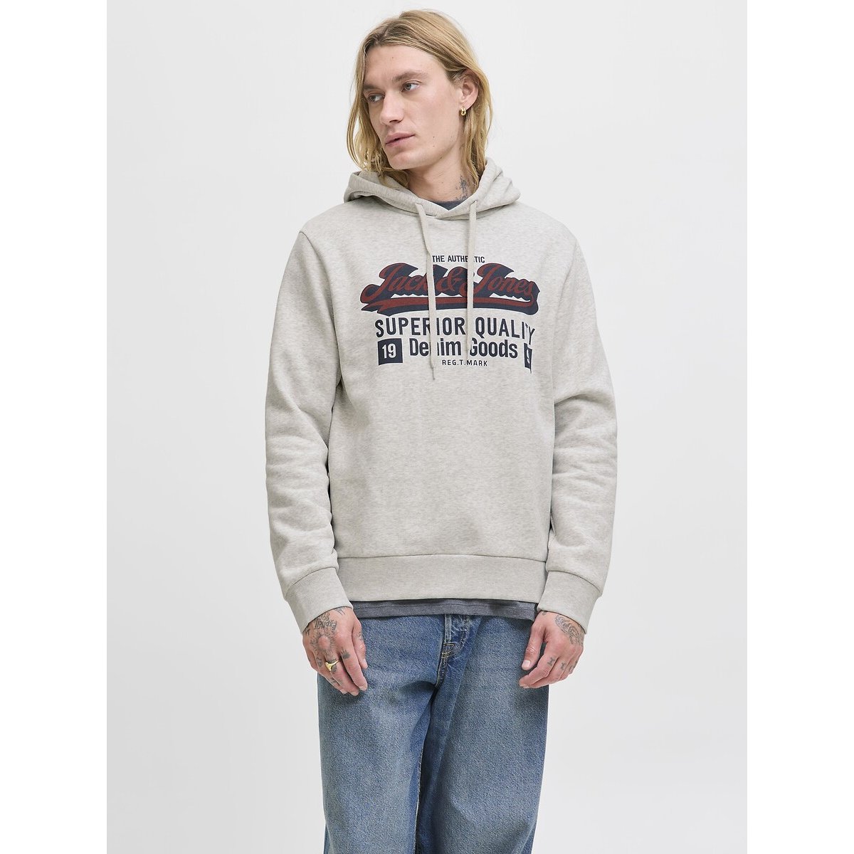 Jack & Jones Logo Print Hoodie Men's Beige Extra Large