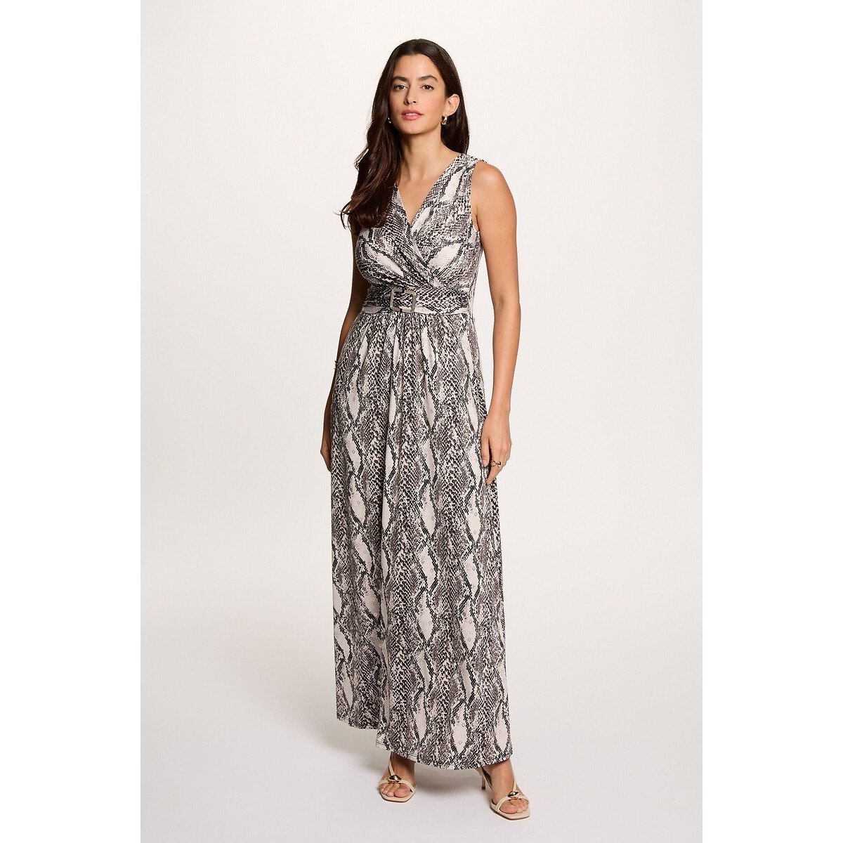 Morgan Printed V-Neck Maxi Dress Women's Black Print Size 14