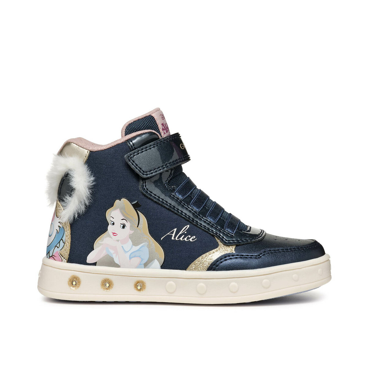 Geox Navy/Grey Kids' Skylin X Alice In Wonderland Led Trainers Size 25