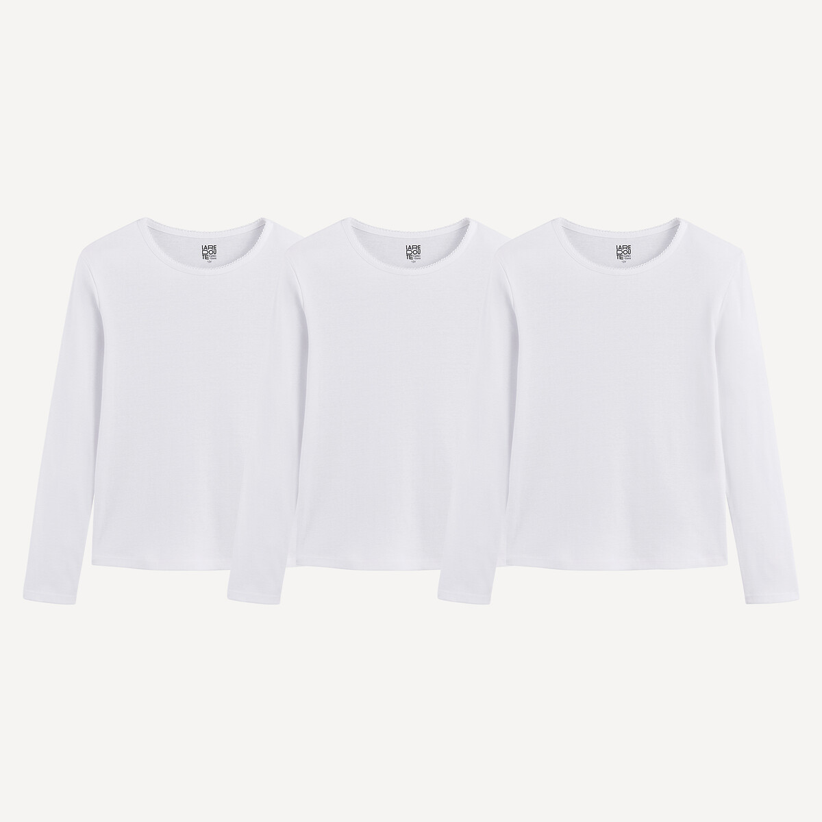 La Redoute Collections Lote de 3 camisetas interiores de algodón lisas, de manga larga.