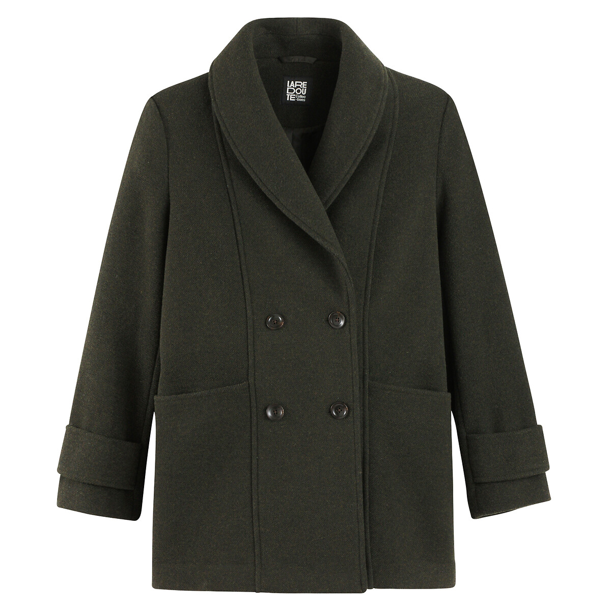 La Redoute Collections Recycled Winter Pea Coat, Mid-Length With Button Fastening Women's Khaki Green Size 10
