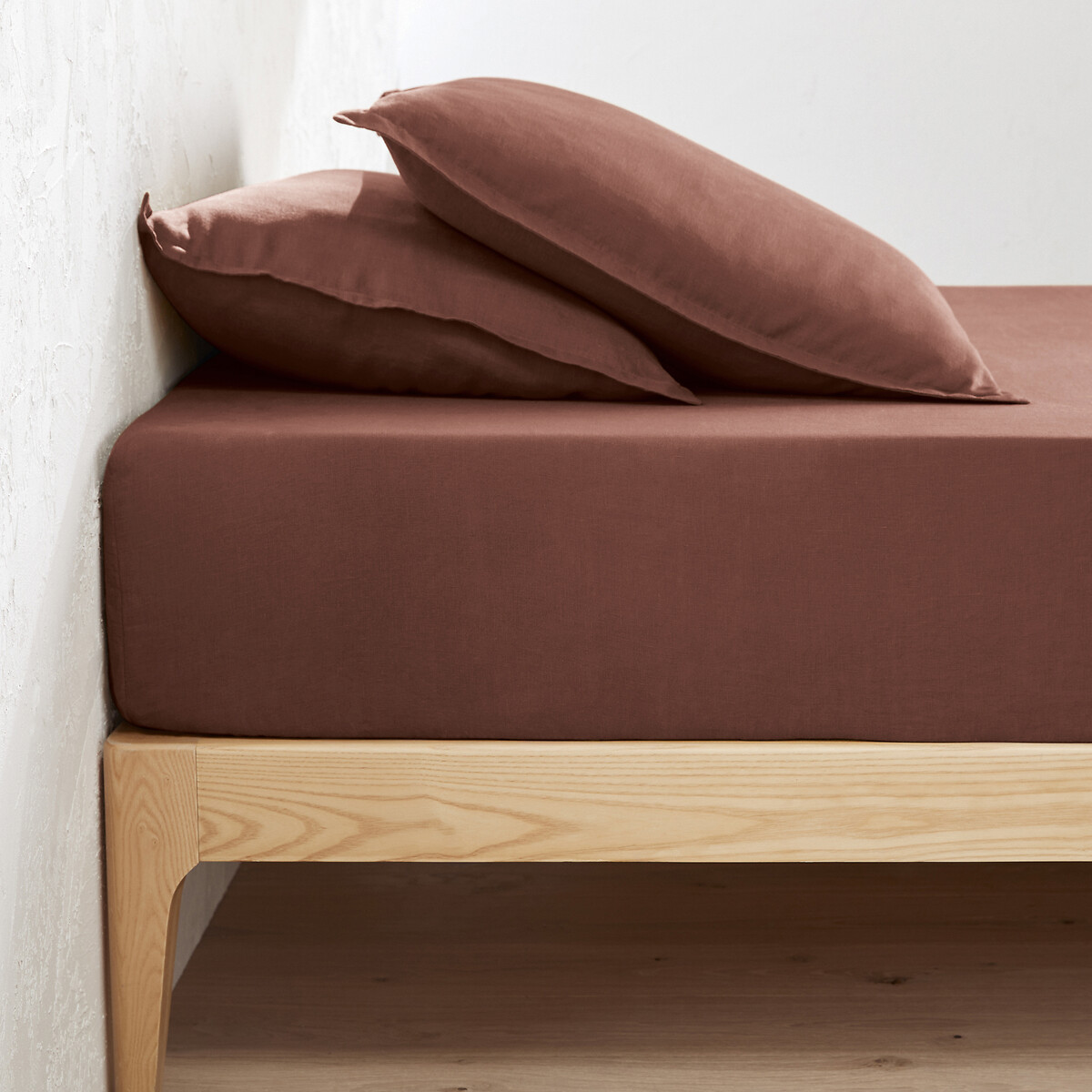 La Redoute Interieurs Linot 35Cm High 100% Washed Linen Fitted Sheet Unisex Bark Dbl+ (140X200cm)