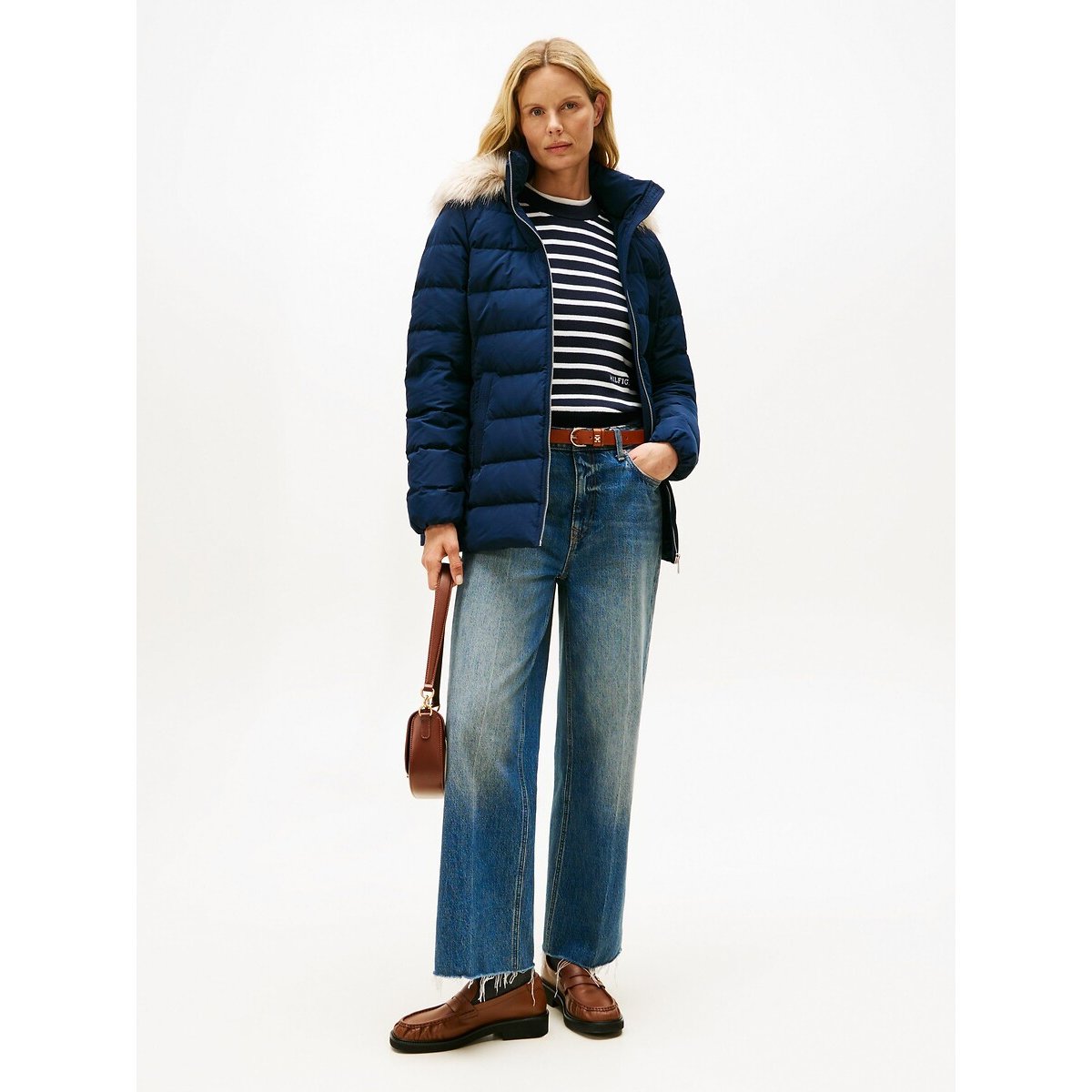 Tommy Hilfiger Mid-Length Padded Jacket With Hood Women's Navy Extra Small