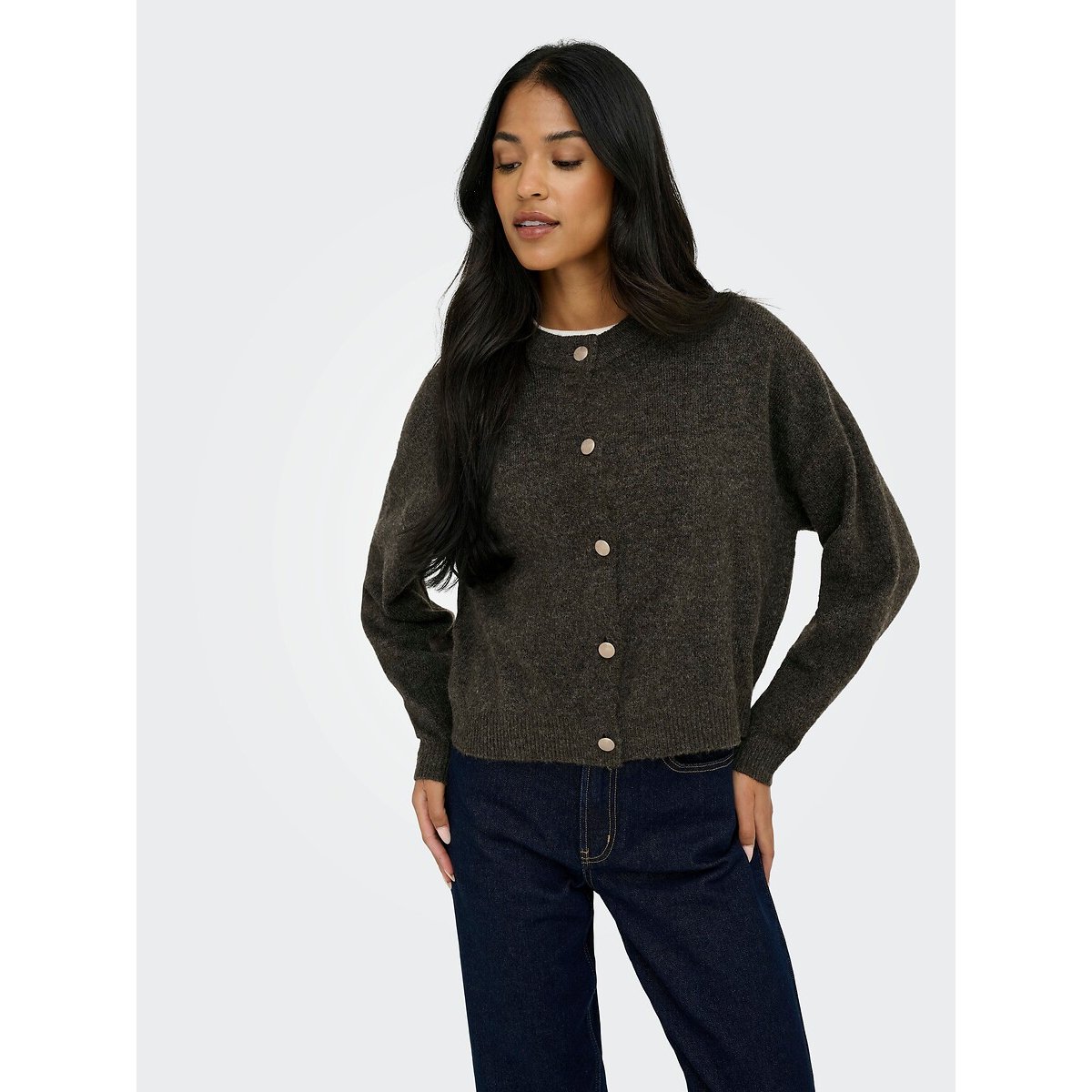 Jdy Crew Neck Buttoned Cardigan Women's Black Marl Extra Large