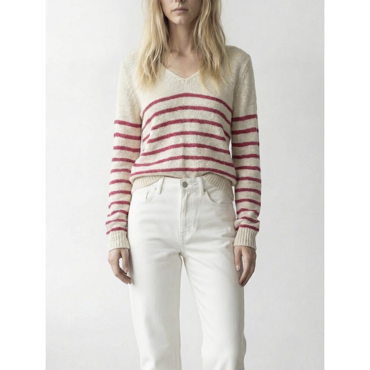 Vila Striped Long Sleeve Jumper Women's Ecru/Pink Small