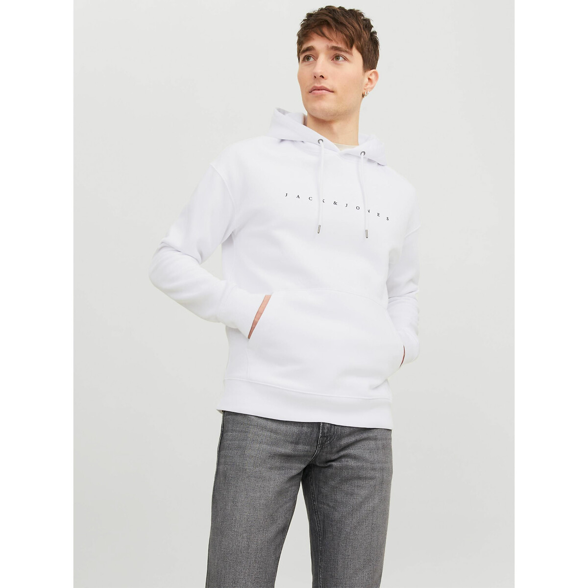Jack & Jones Men's White Jjestar Hoodie Extra Small