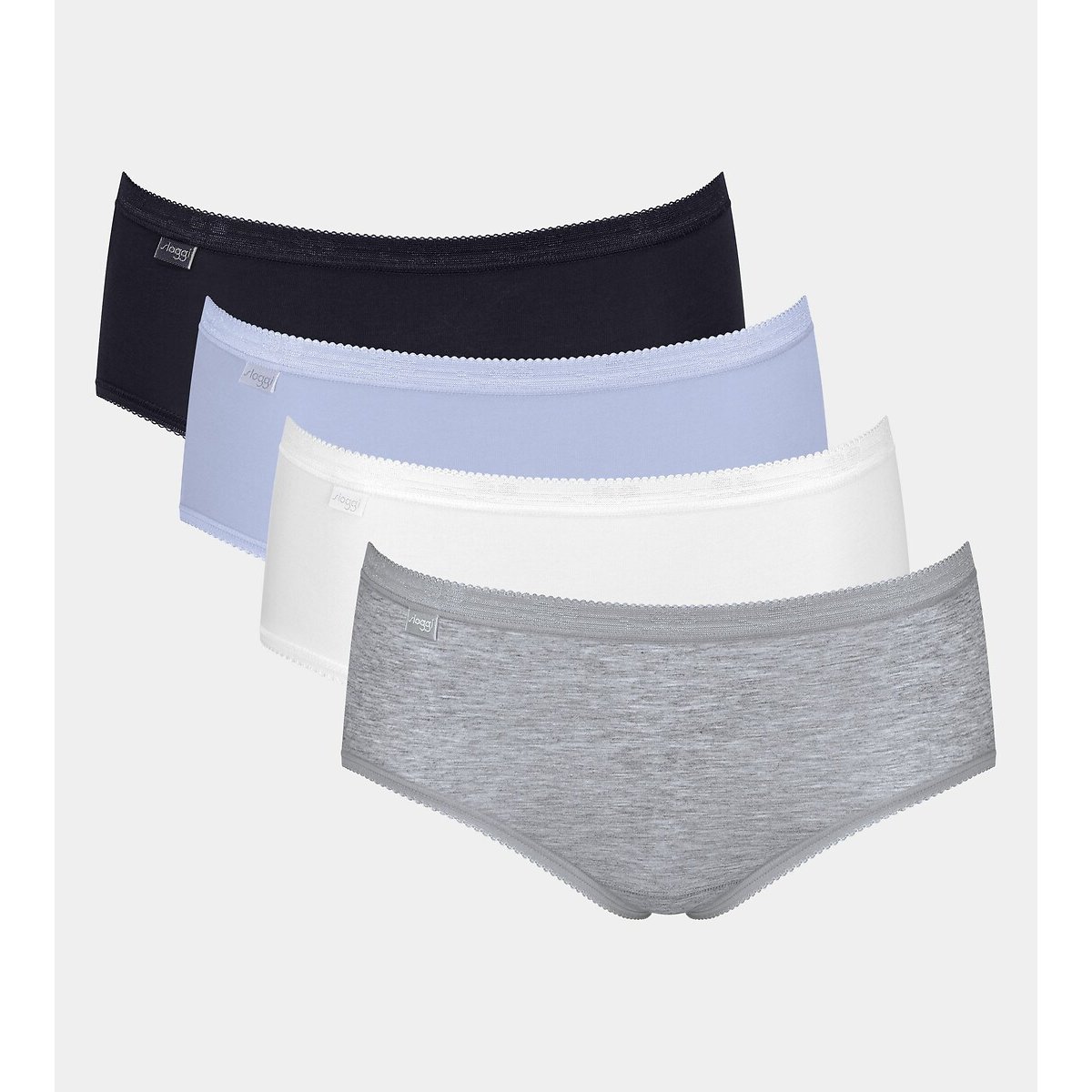 Sloggi Pack Of 4 Basic+ Midi Knickers Women's Navy+ Lavender Blue+White+Grey Marl Size 24