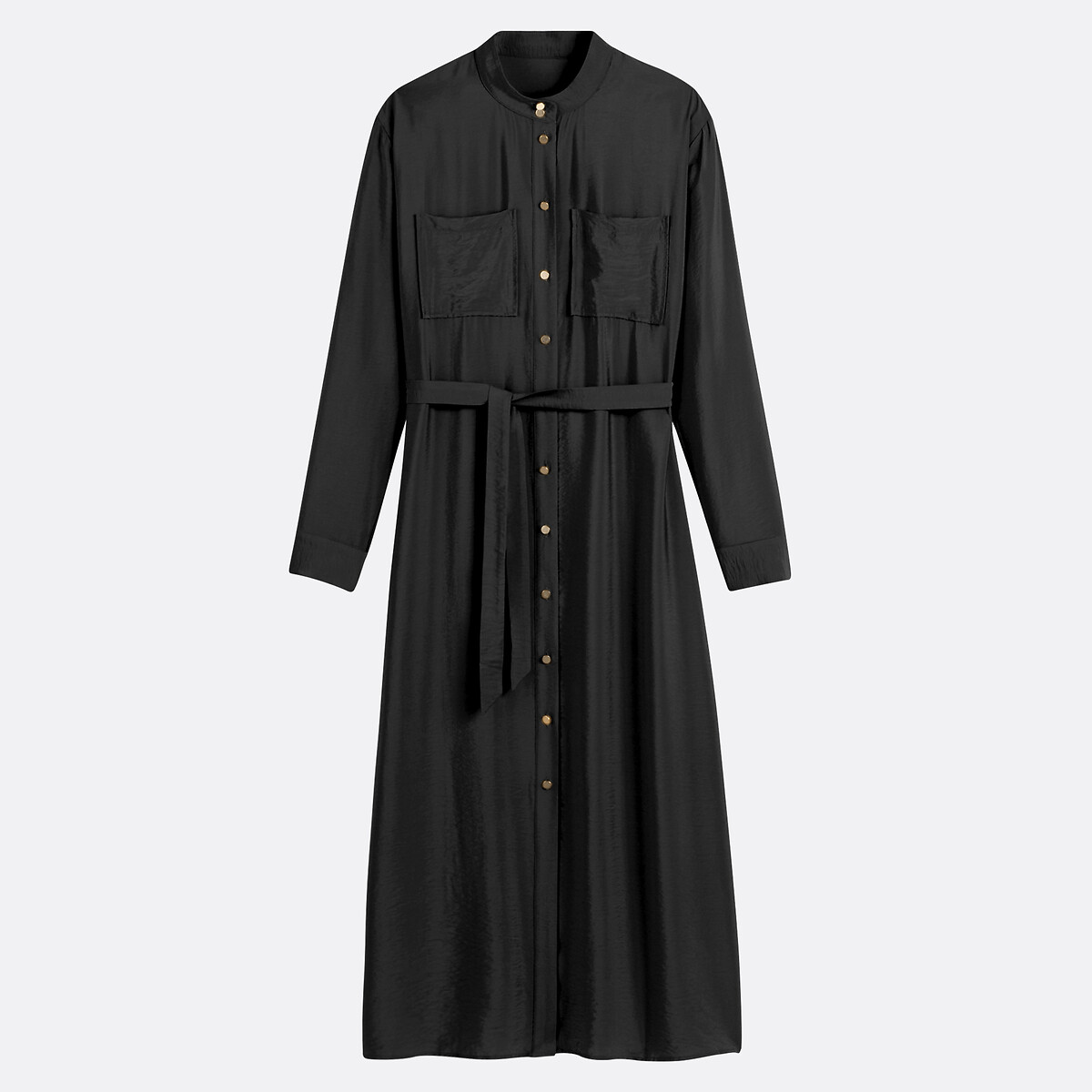 La Redoute Collections Long Straight Dress With Belt And Mandarin Collar Women's Black Xxl