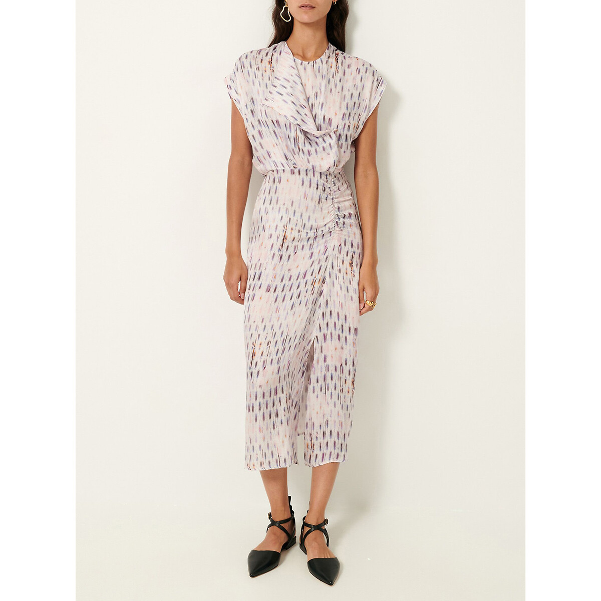 Vestido midi estampado, mangas curtas, BUENASERA, Sessun
