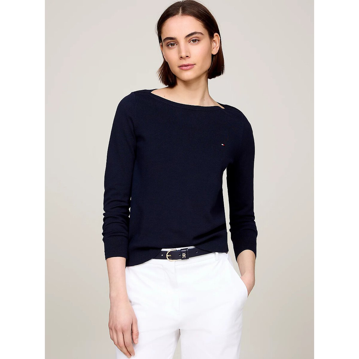 Tommy Hilfiger Women's Navy Long Sleeve Jumper With Boat Neck Small