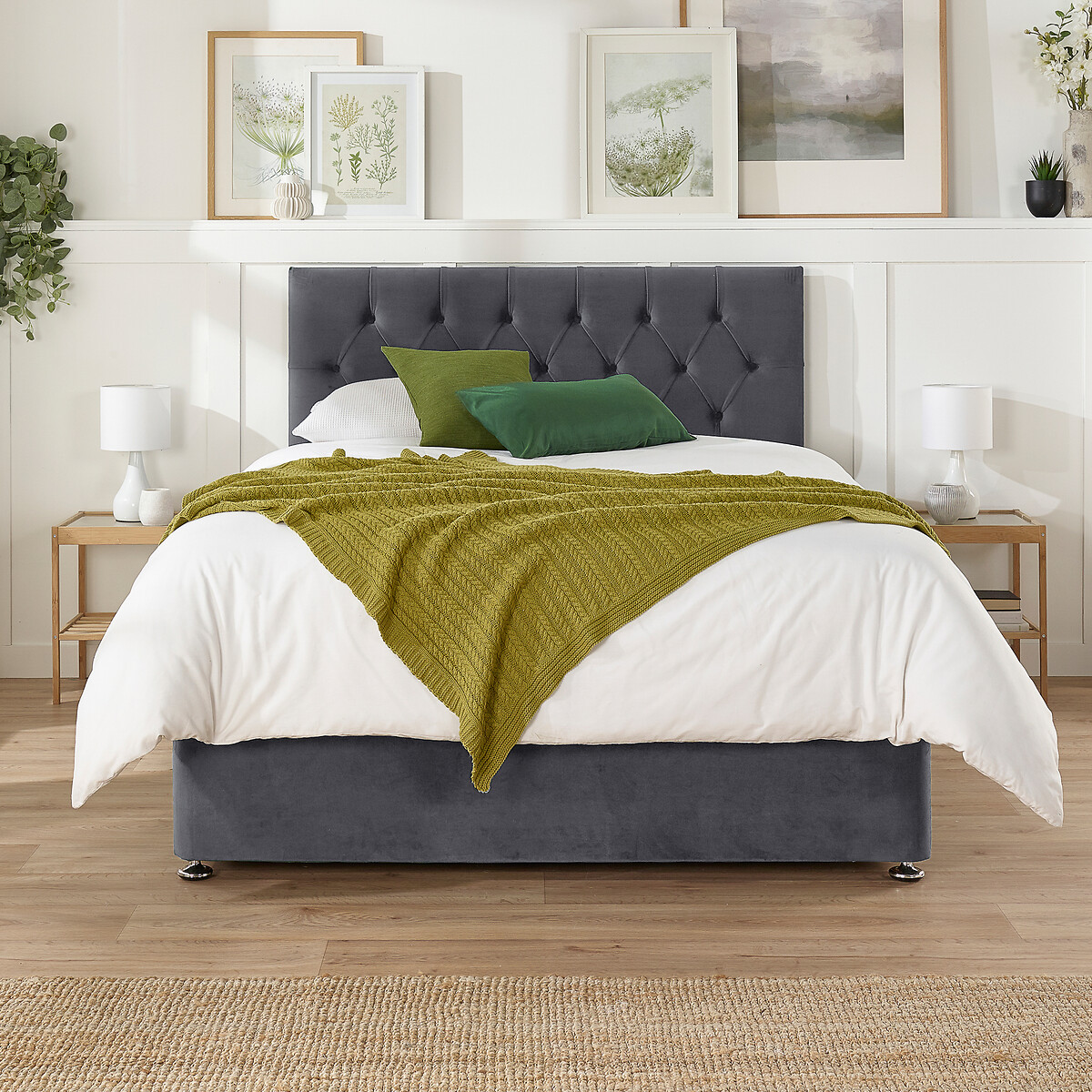 Aspire Unisex Grey Olivier Velvet Divan Bed With 4 Drawers Extra Small