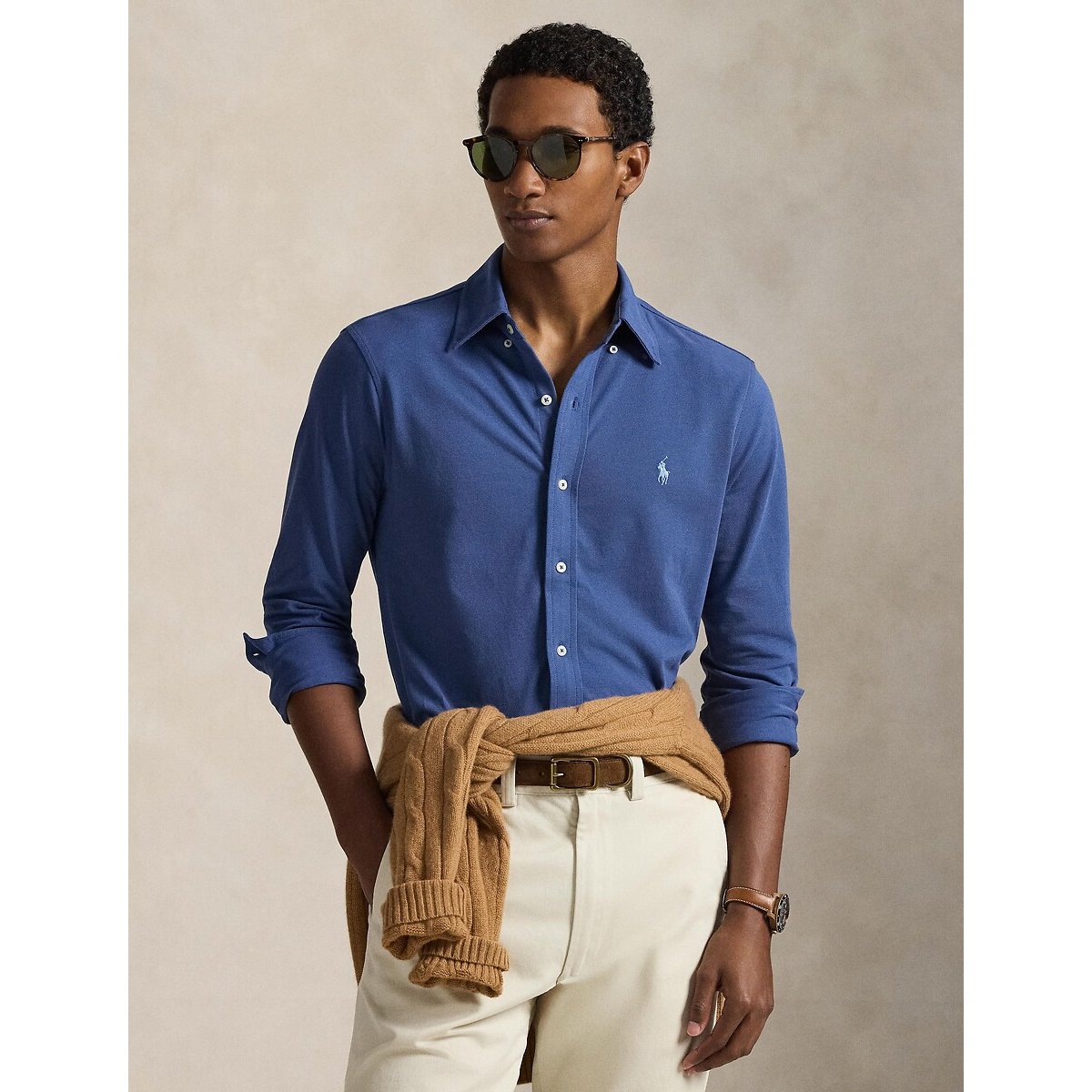 Camisa de piqué de algodón ultraligero Hombre Talla L. Color Azul