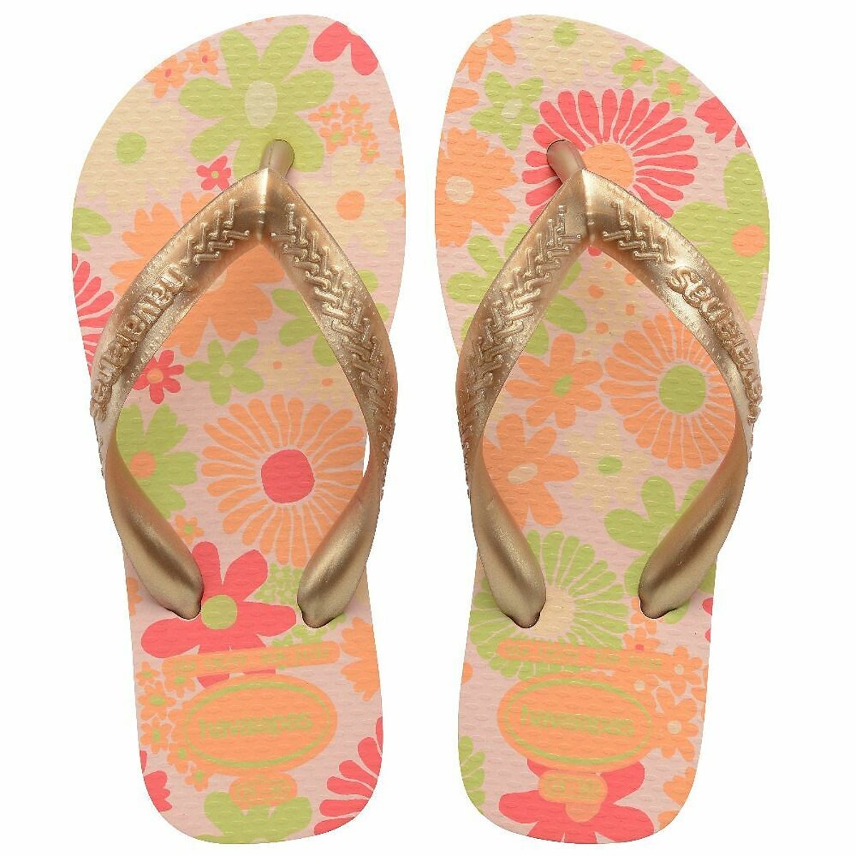 Havaianas Rose Gold Kids Flores Flip Flops Size 27