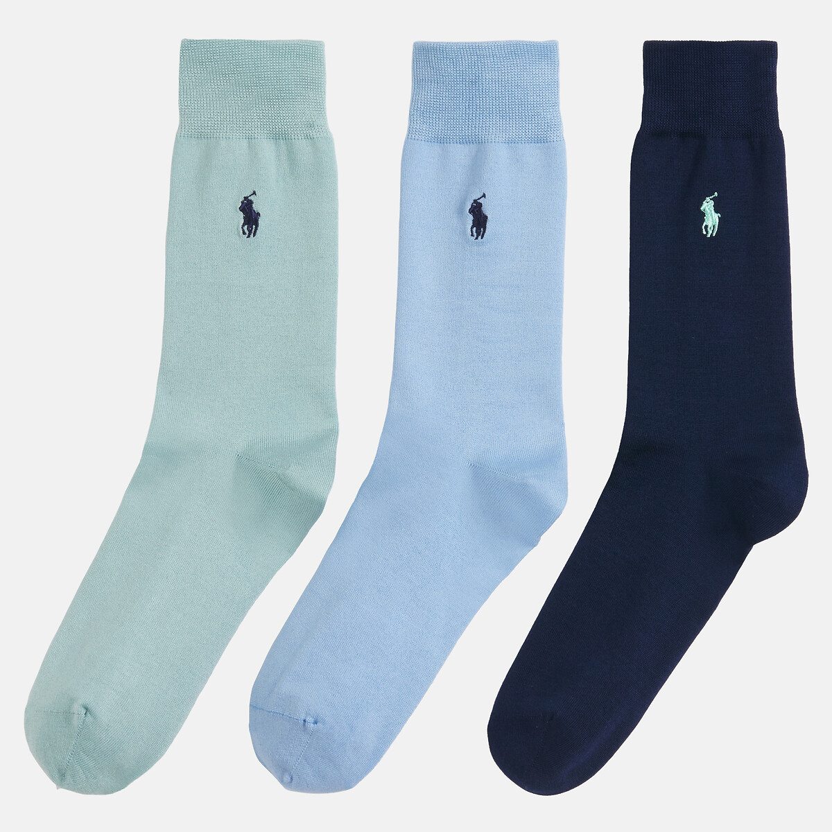 Polo Ralph Lauren Pack Of 3 Pairs Of Crew Socks In Cotton Men's Navy Blue+Blue+Light Blue Size 43