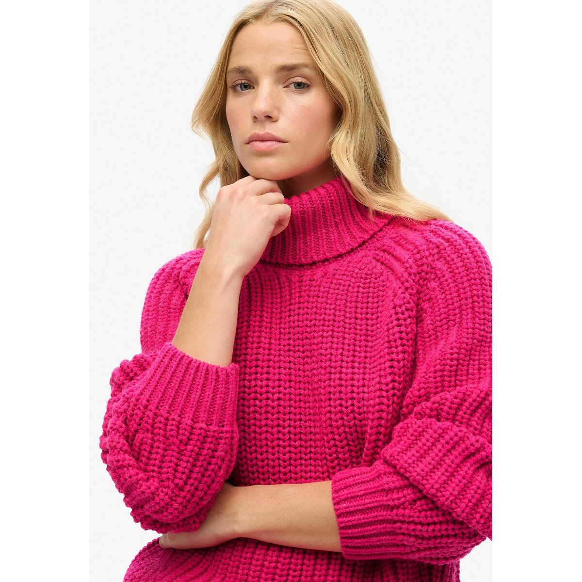 Superdry Women's Pink Chunky Knit Turtleneck Jumper Size 6